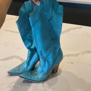 Turquoise Leather Cowboy Boots